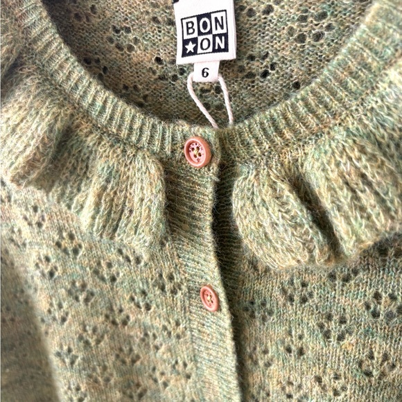 BON TON Paris Corolle Green Knit Cardigan Sweater | Ruffle Collar | Size 6 | NWT - Picture 4 of 6